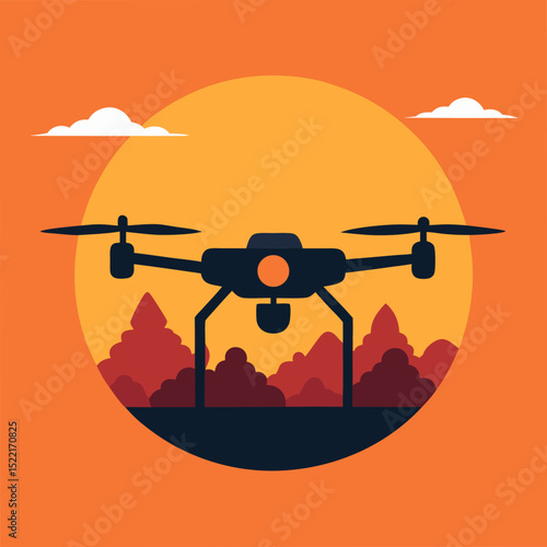 Autonomous Reforestation Drone at Sunset Isolated