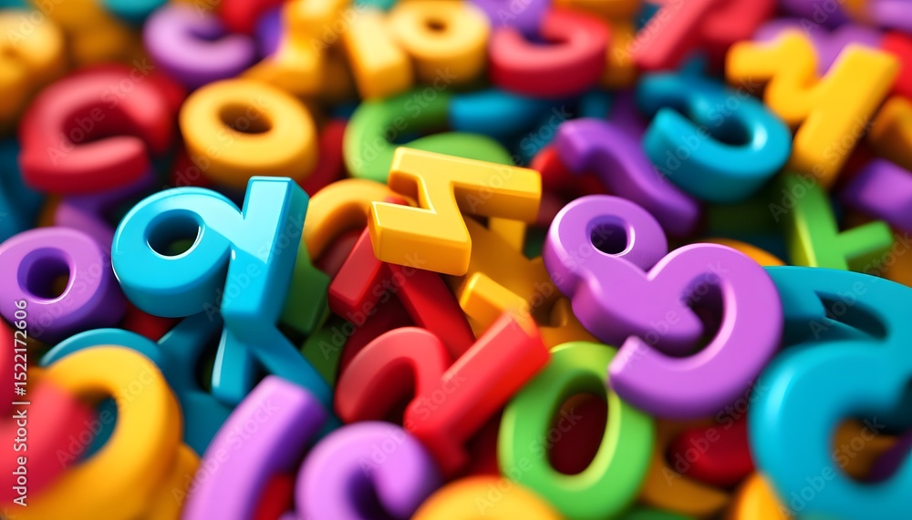 Fototapeta premium Colorful letters and numbers in a close-up view.