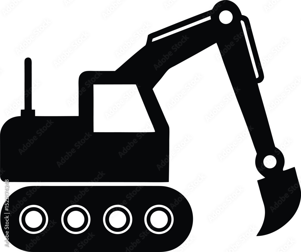 Excavator – black silhouette on white background Excavator – black silhouette on white background