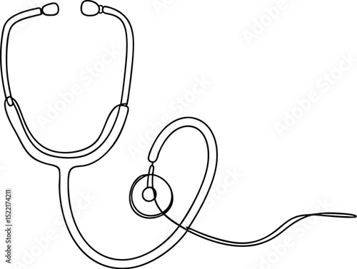 One line stethoscope, healthcare icon drawing, continuous Line Drawing of Healthcare Icon, Hand Drawn Symbol Vector Illustration, continuous single drawn one line stethoscope freehand drawn picture 