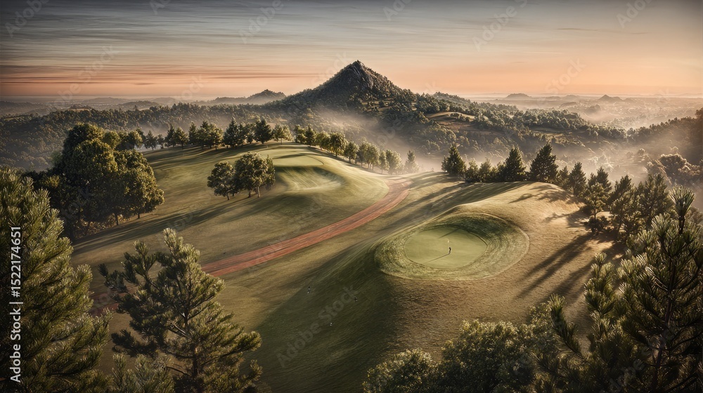 Fototapeta premium Rolling hills and mountain range in atmospheric landscape