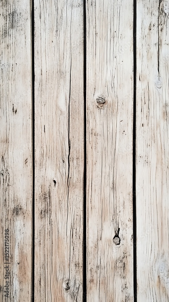 Naklejka premium Closeup of Whitewashed Wooden Planks with Visible Grain and Knots Showing Texture