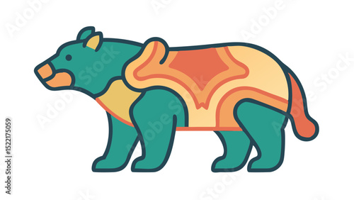 Cute and Expressive Icon Logo of a Regal Bear with Broad Shoulders, Defined Claws, and a Curved Snout