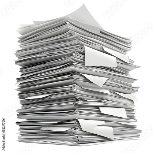 Overloaded paperwork and documents stacked high with disorganized sheets and empty folders, representing chaos, clutter, or workload in an office or administrative setting