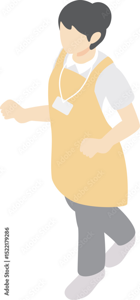 Fototapeta premium アイソメトリック 俯瞰 人物 女性 医療 介護福祉士 ヘルパー 全身 イラスト素材