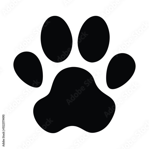 Silhouette of a paw print icon isolated on white background, black animal footprint symbol for pets and wildlife
