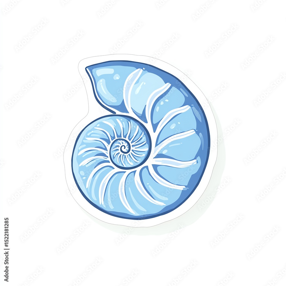 Serene Nautilus Shell A captivating sticker design, showcasing a beautiful, spiraled seashell in calming shades of blue against a clean white background. Serene Nautilus Shell A captivating sticker design, showcasing a beautiful, spiraled seashell in calming shades of blue against a clean white background.