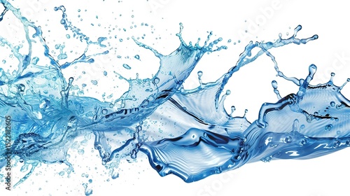 Dynamic Ethereal: Energetic Water Splashing on Pure White Background – Glistening Droplets, Translucent Waves, Explosive Splashes, and Liquid Motion in High-Speed Photography for Advertising Campaigns