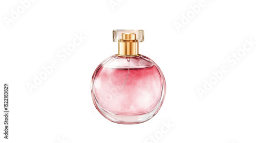 Elegant pink perfume bottle with stylish glass design and spray cap isolated on white background