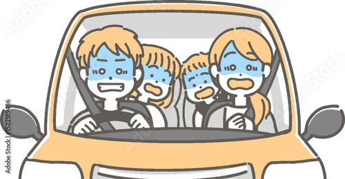 ドライブ中に運転トラブルがあった家族／ファミリーのベクターイラスト
