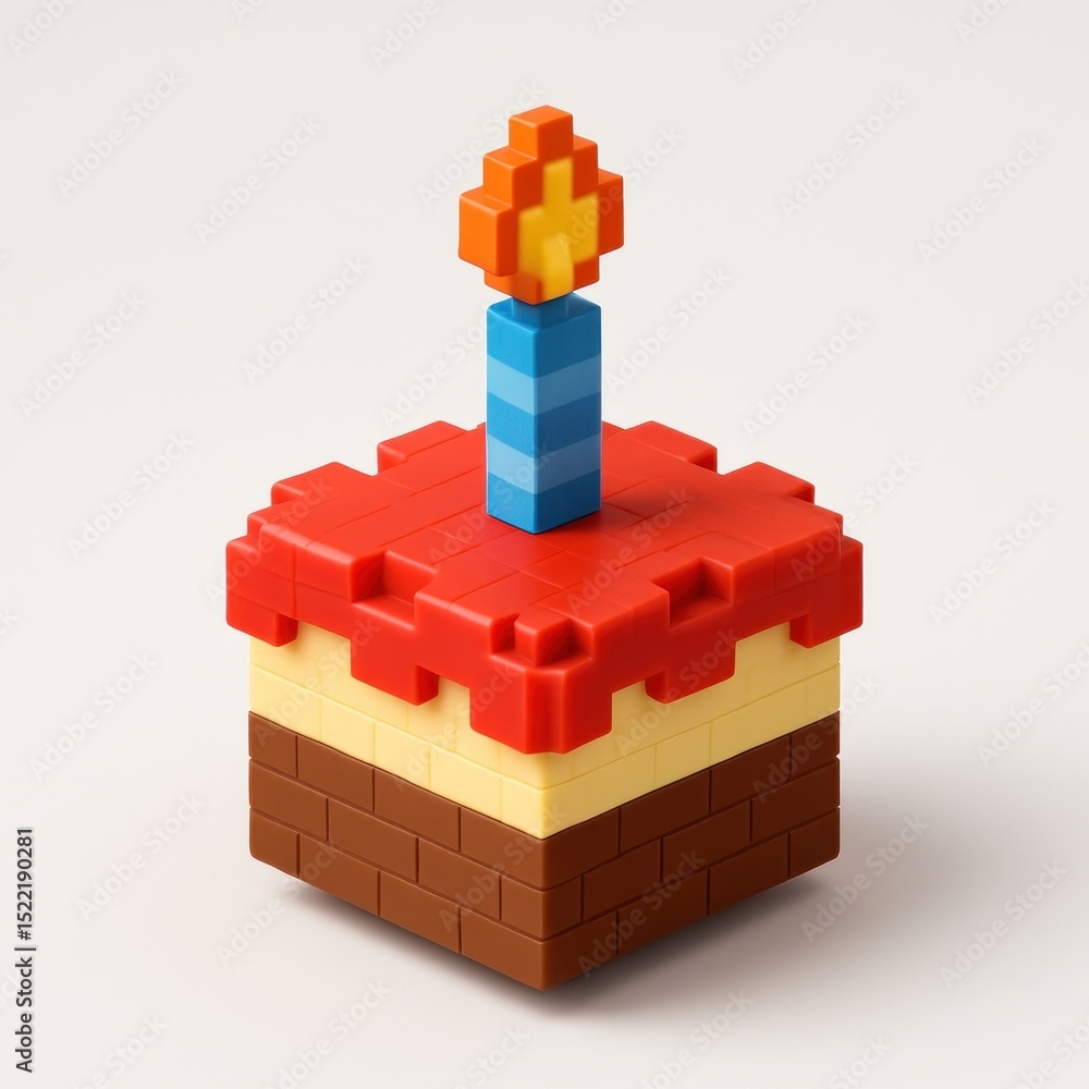 Fototapeta premium Pixelated cake with candle illustration.