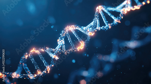 Glowing DNA double helix with methyl groups representing epigenetic modifications, genetic research and biotechnology concepts, science and medical innovation.
