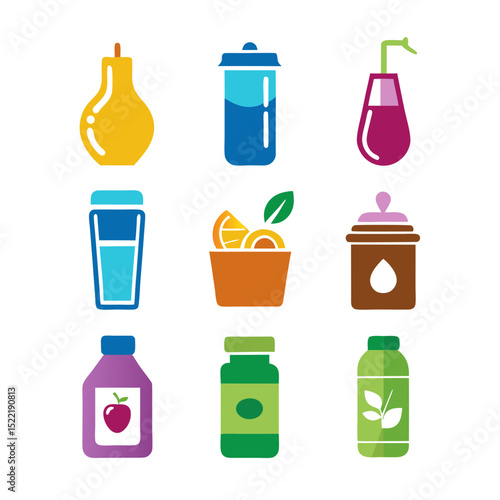 Colorful Drinks and Beverages Collection Flat Vector Illustration