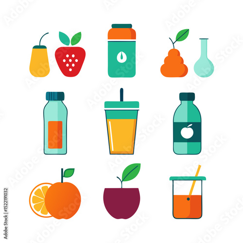Healthy fruit juices and smoothies in flat design style