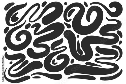 Abstract shapes. Organic liquid paint blobs. Organic irregular splashes and random fluid doodles. Simple hand drawn flat trendy elements. Modern asymmetric vector squiggles on white background.