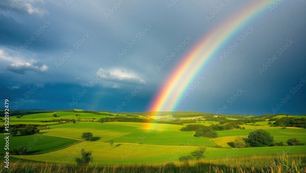 Obraz premium rainbow, sky, landscape, nature, clouds, field, grass, 