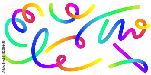 Gradient abstract lines. 3D fluid color graphic elements. Vector swirl and spiral rainbow stripes. Wavy bright strokes set with gradation for banner poster and presentation.