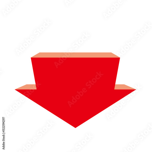  赤い立体的な下向き矢印のシンプルなアイコンイラスト