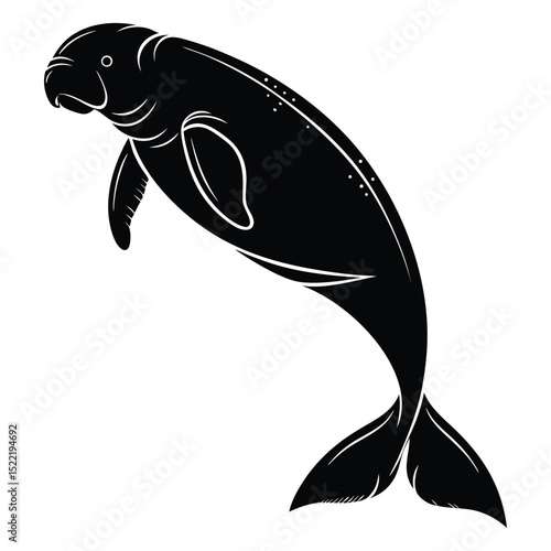 Blue marine animal silhouette vector illustration with fish, dolphin, and whale icons