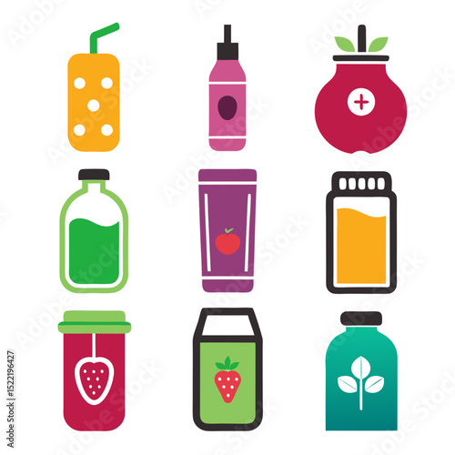 Iconic vector set showcasing vibrant fruit and vegetable preserves