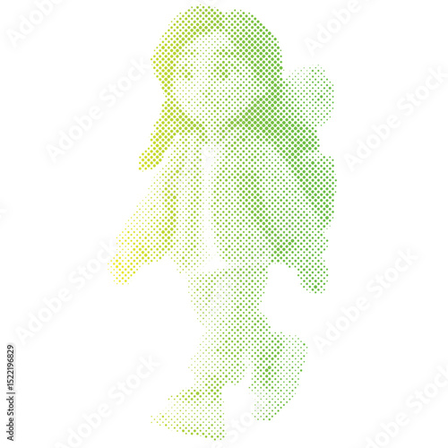 Halftone dots pattern of a hiker woman with backpack going on an adventure trip