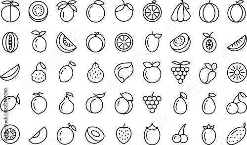 Outline fruit icons pattern black and white healthy eating concept