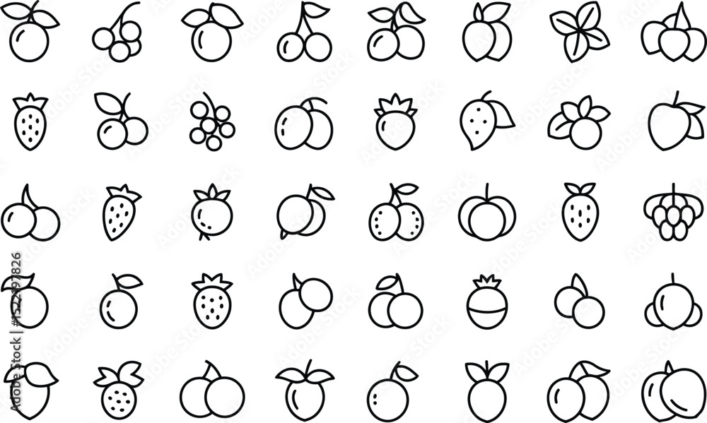 Fototapeta premium Minimalist fruit icons set line art illustration different types