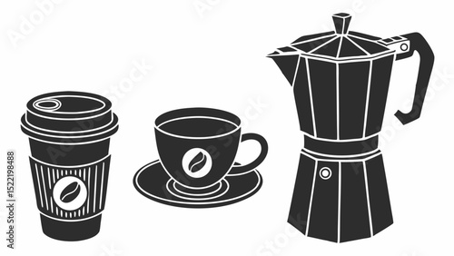 Coffee Set: Take Away Cup, Espresso Cup, and Moka Pot