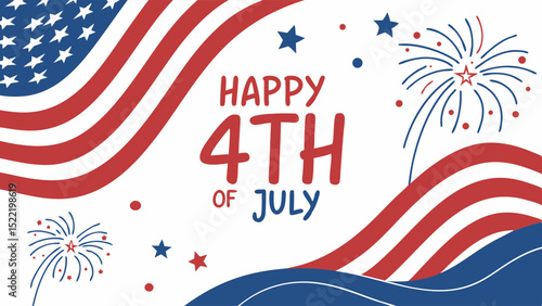 Festive American Independence Day Celebration with Fireworks and Flag Elements