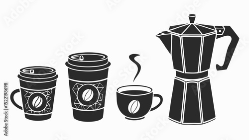 Coffee Set: Moka Pot, Cups, and Takeaway Containers