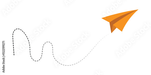 Paper plane with dotted line, Origami paper airplane, Travel symbol, vector illustration. Isolated. Outline. Hand drawn doodle airplane. Black linear paper plane icon eps 10