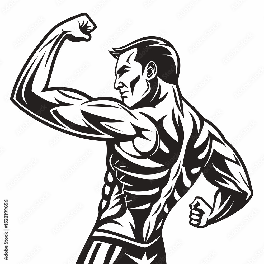 Obraz premium Vector illustration of a muscular man flexing his biceps