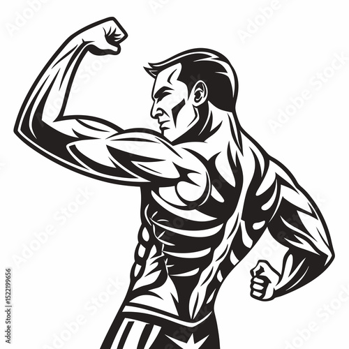 Vector illustration of a muscular man flexing his biceps