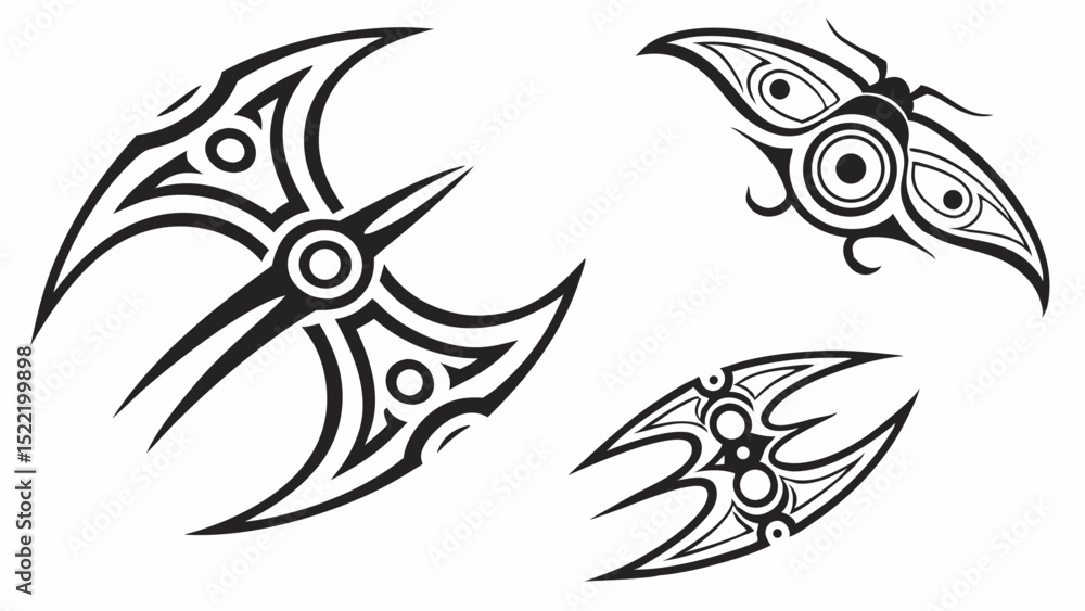 Obraz premium Tribal Tattoo Designs: Abstract Butterfly and Wing Motifs