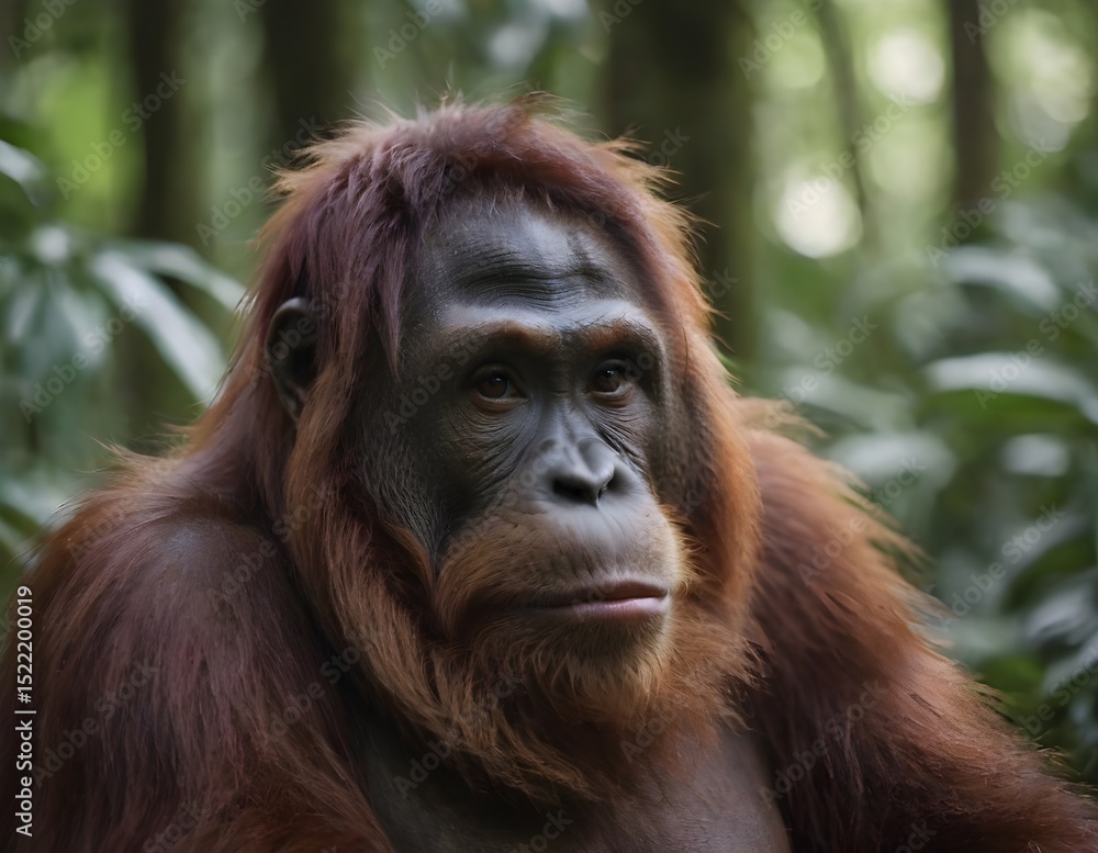 Fototapeta premium closeup of an orangutan in the forest