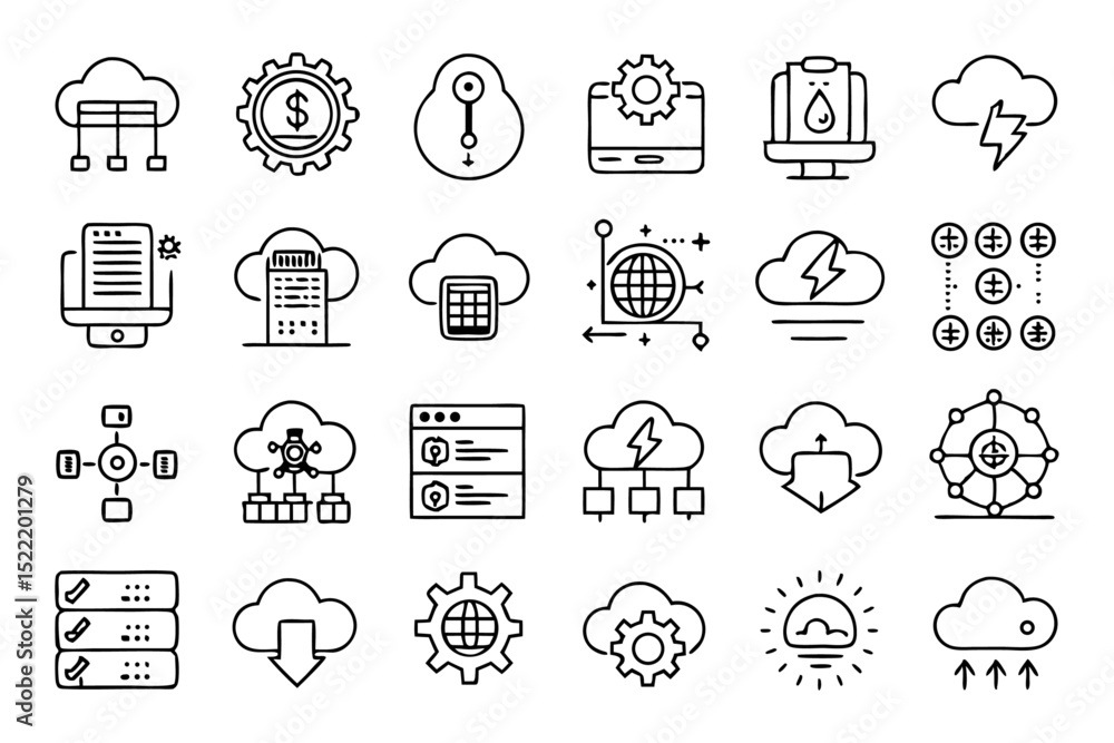 A single line icon depicting cloud weather data exchange processes A single line icon depicting cloud weather data exchange processes