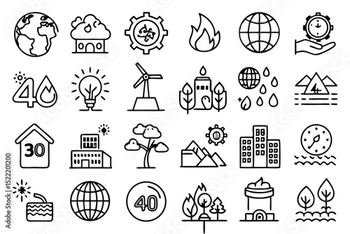 Single line icon depicting climate change disaster global impact