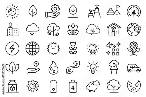 High quality line icons depicting environmental themes nature earth sustainability