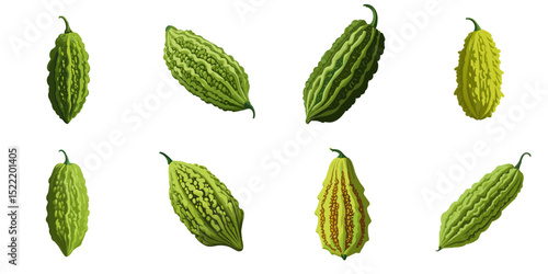 Multiple vector illustrations bitter gourd

