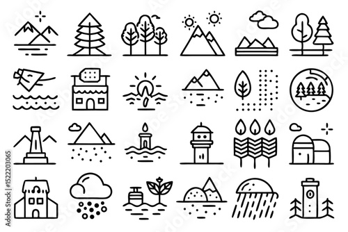 High quality line icon set featuring waterfalls rivers lakes and streams