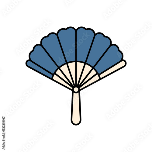Decorative blue folding fan with light-colored handle design  