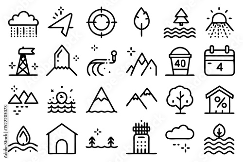 High quality line icons depicting various water features such as waterfalls rivers lakes and streams
