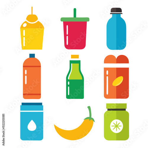 Colorful set of vector flat design food and drinks