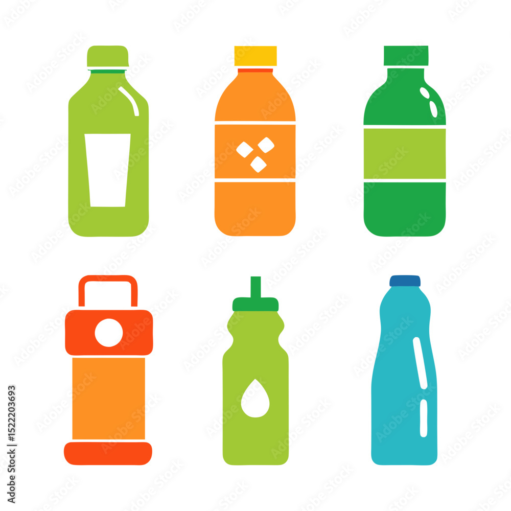 Colorful bottles in flat design style on white background Colorful bottles in flat design style on white background