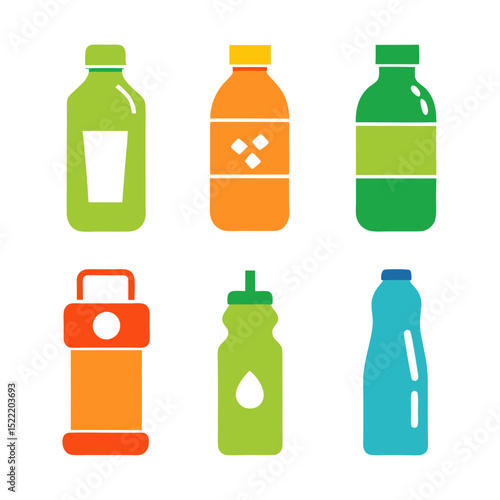 Colorful bottles in flat design style on white background