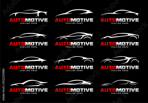 set of sleek abstract automotive car logo design
