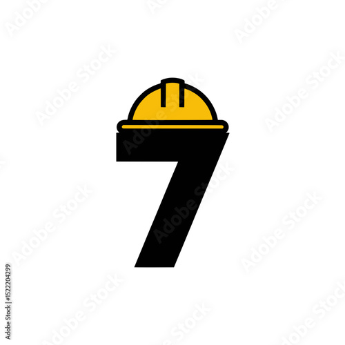 Number 7 Logo with Yellow Construction Helmet, Creative and bold logo featuring the number 7 wearing a yellow safety hard hat, representing construction, labor, and industrial branding.

