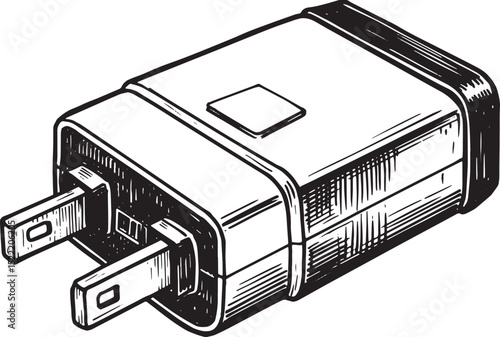 Hand-drawn illustration of a modern power adapter with plug in b