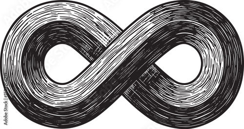 Elegant woodcut drawing of the infinity symbol representing unbo
