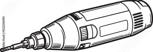 Detailed Black and White Woodcut Illustration of a Rotary Tool o